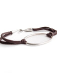 sterling silver with brown leather / S (6") "o" id bracelet