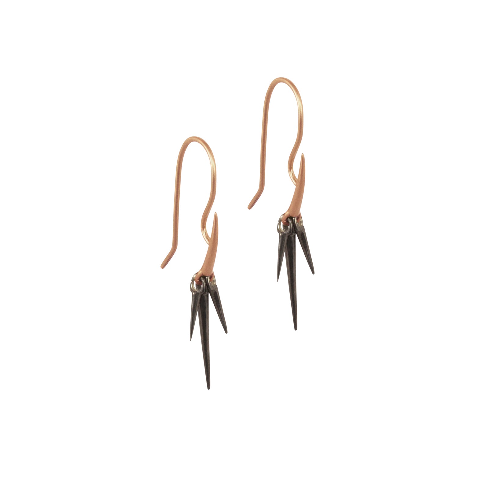 18k rose gold/sterling silver plated in black rhodium trio point dangle earrings