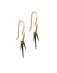 18k yellow gold/sterling silver plated in black rhodium trio point dangle earrings