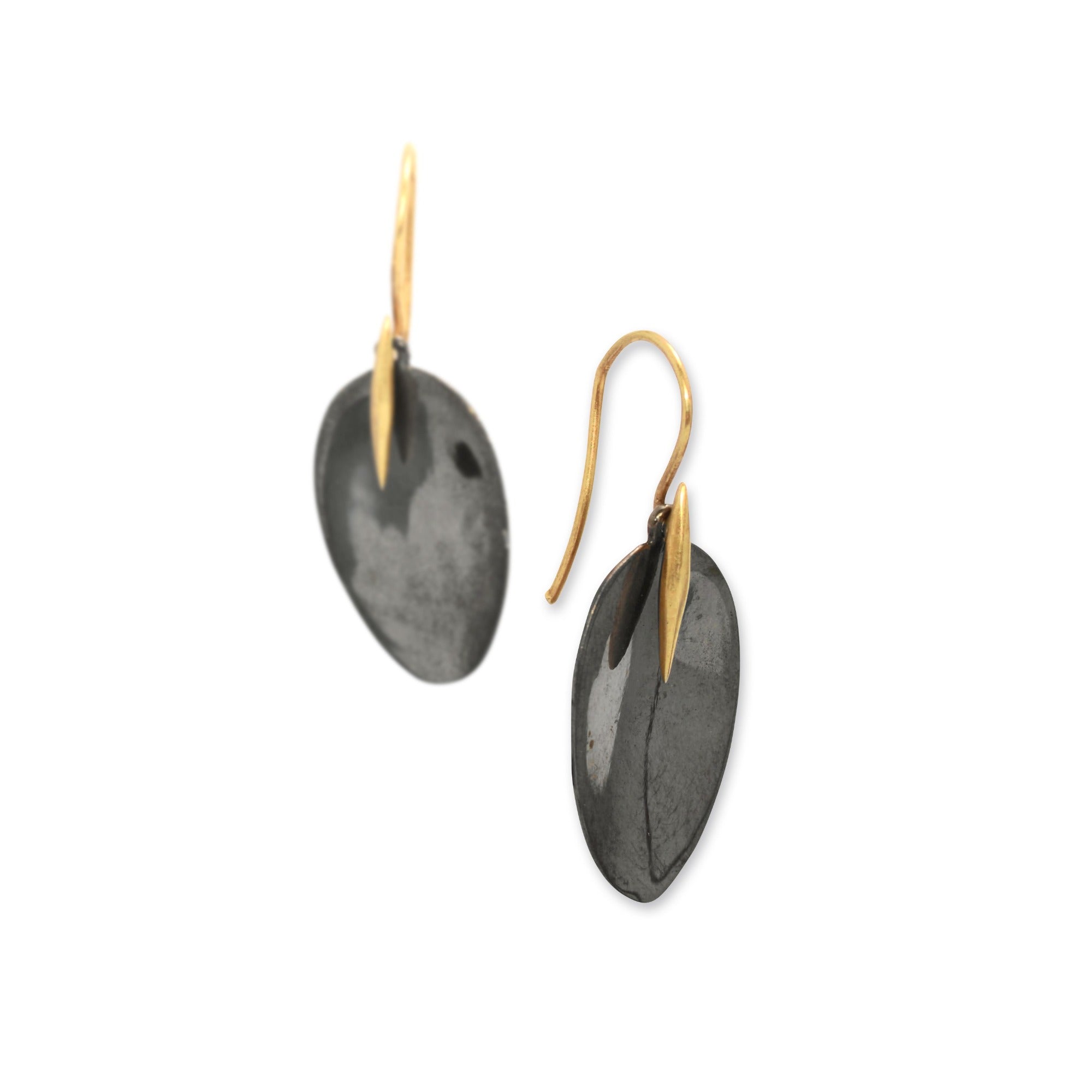 black rhodium with 14k yellow gold point / large petal and point earrings