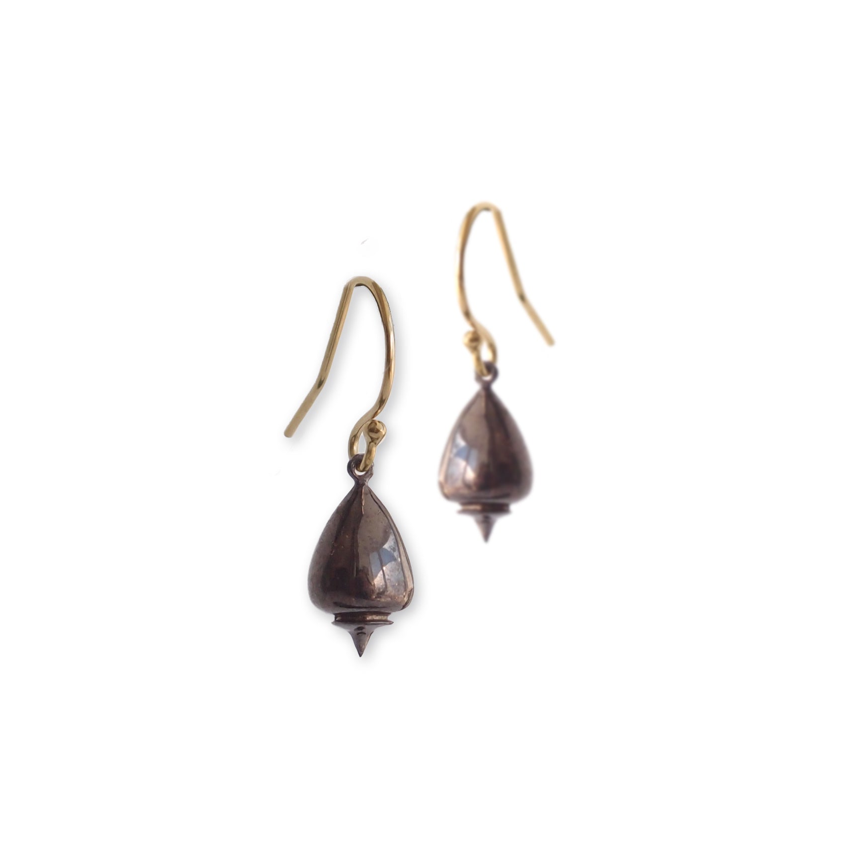 sterling silver plated in black rhodium with 14k yellow gold earwires plomb drop earrings