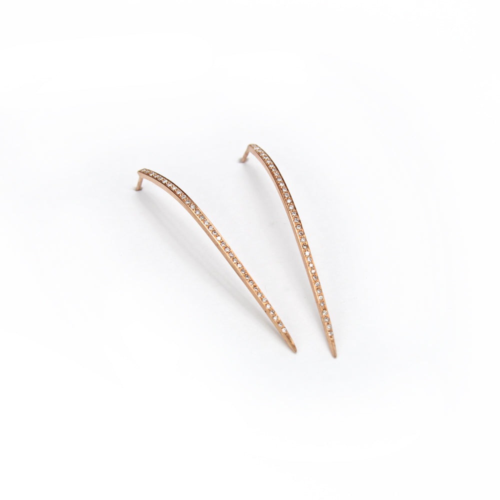 14k rose gold with white pave diamonds curved stake studs