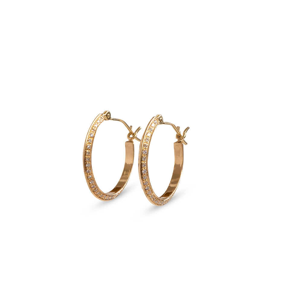 14k yellow gold with white diamonds / medium sarah diamond hoops