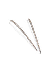 14k white gold plated in black rhodium with brown pave diamonds curved stake studs