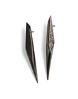 14k white gold plated in black rhodium with black pave diamonds pavé long shard studs