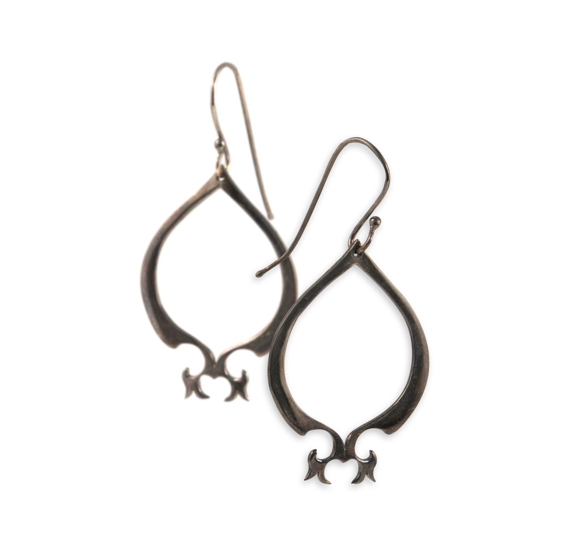 sterling silver plated in black rhodium arabesque teardrop earrings