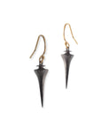 sterling silver plated in black rhodium with 14k yellow gold earwires plomb point earrings