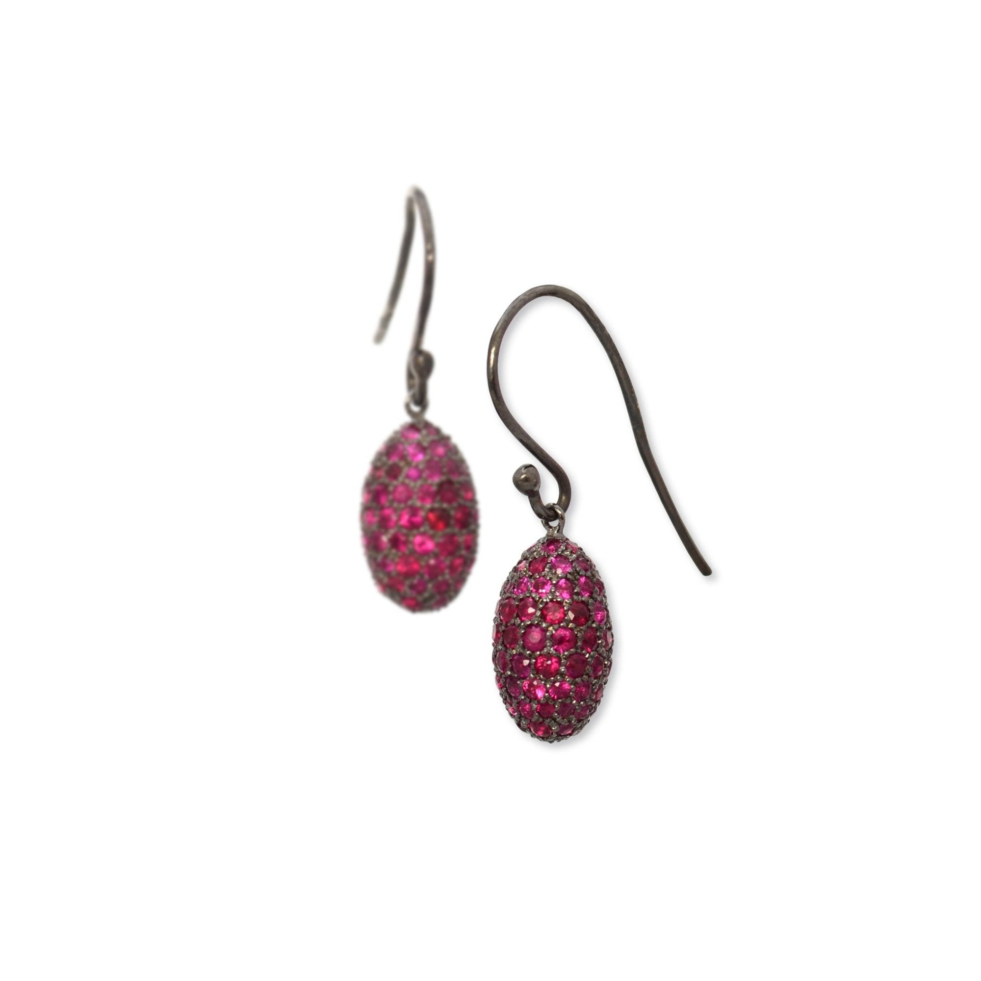 sterling silver plated in black rhodium with rubies pavé egg drop earrings