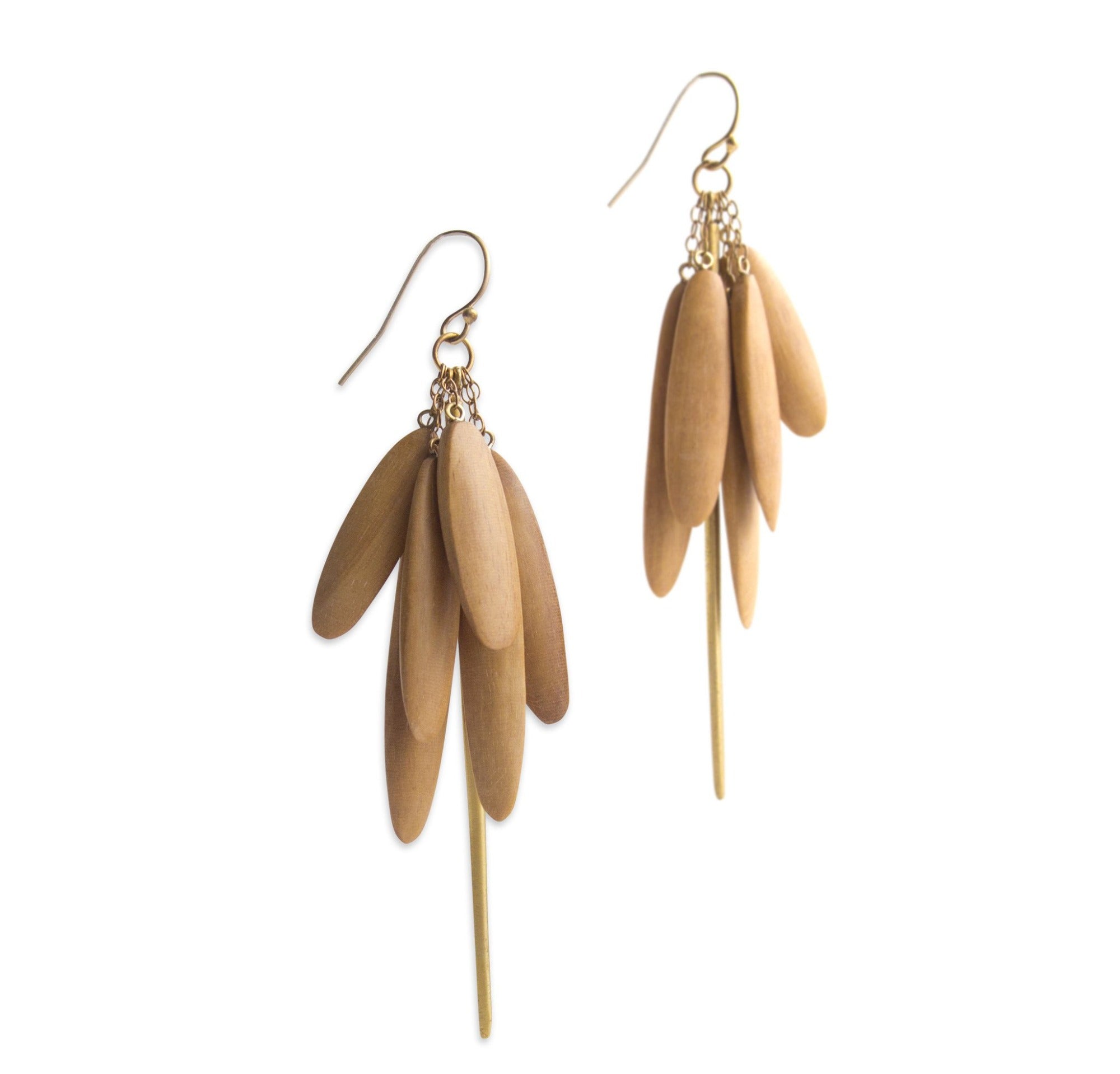 satinwood/bronze wood tassle & spicula earrings