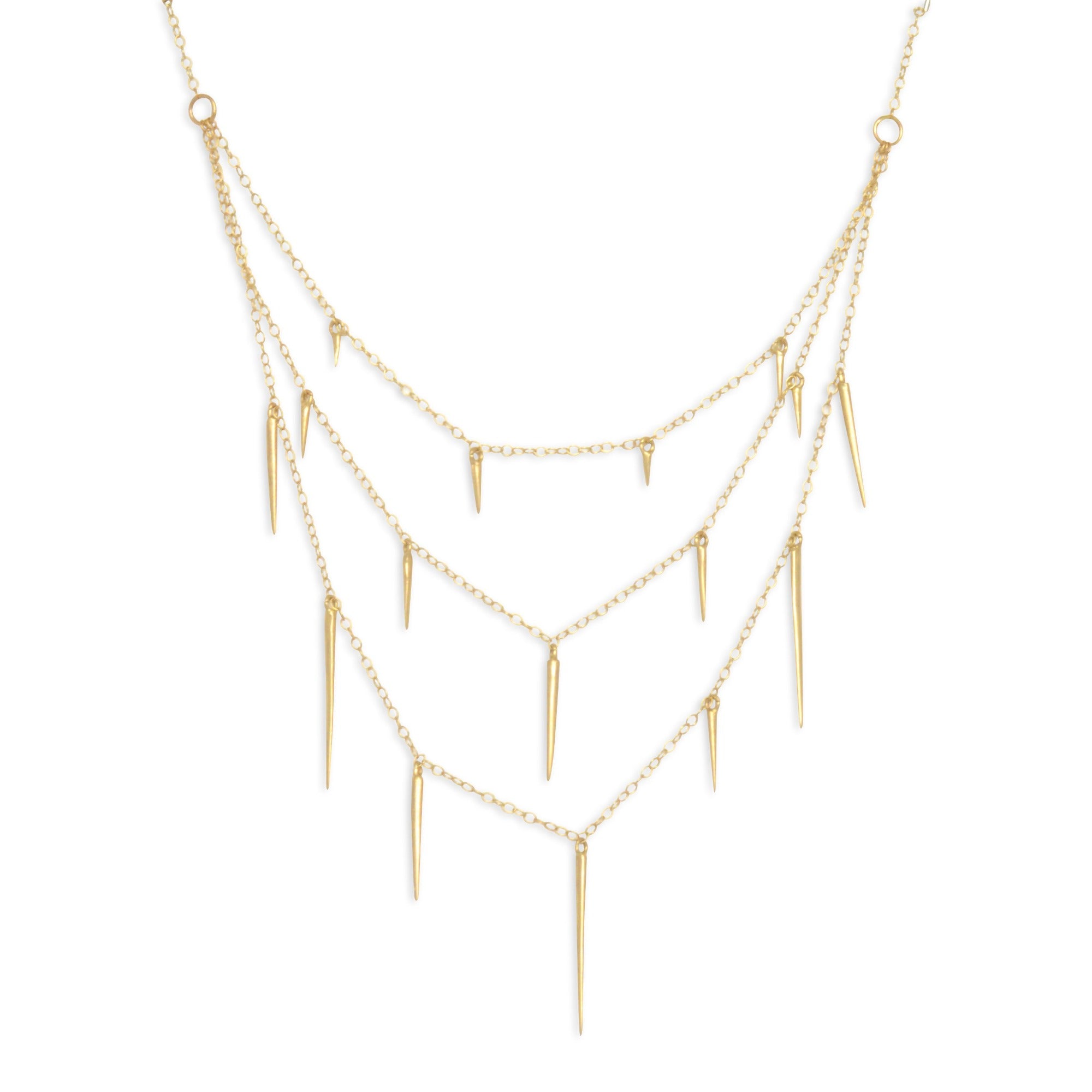 18k yellow gold small point three tier necklace