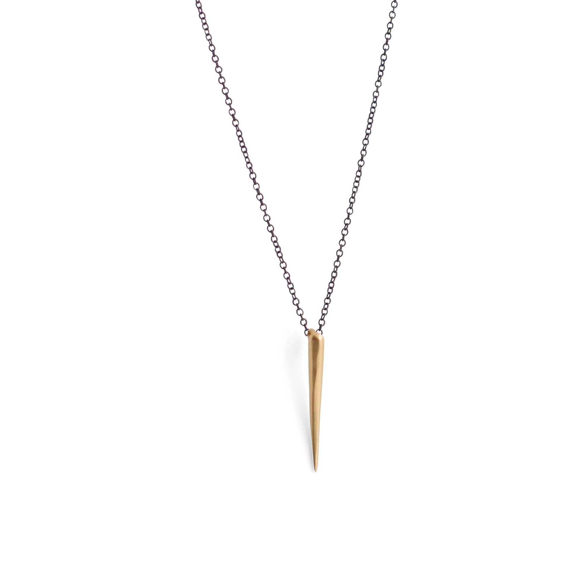 14k yellow gold on an oxidized chain tapered swell necklace