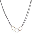 sterling silver, 14k yellow gold, & 14k rose gold small "o" trinity necklace