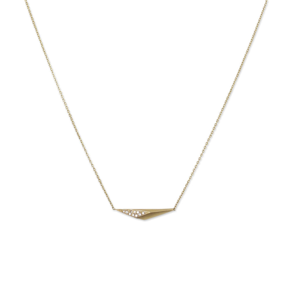 14k yellow gold/white pave diamonds horizontal shard necklace