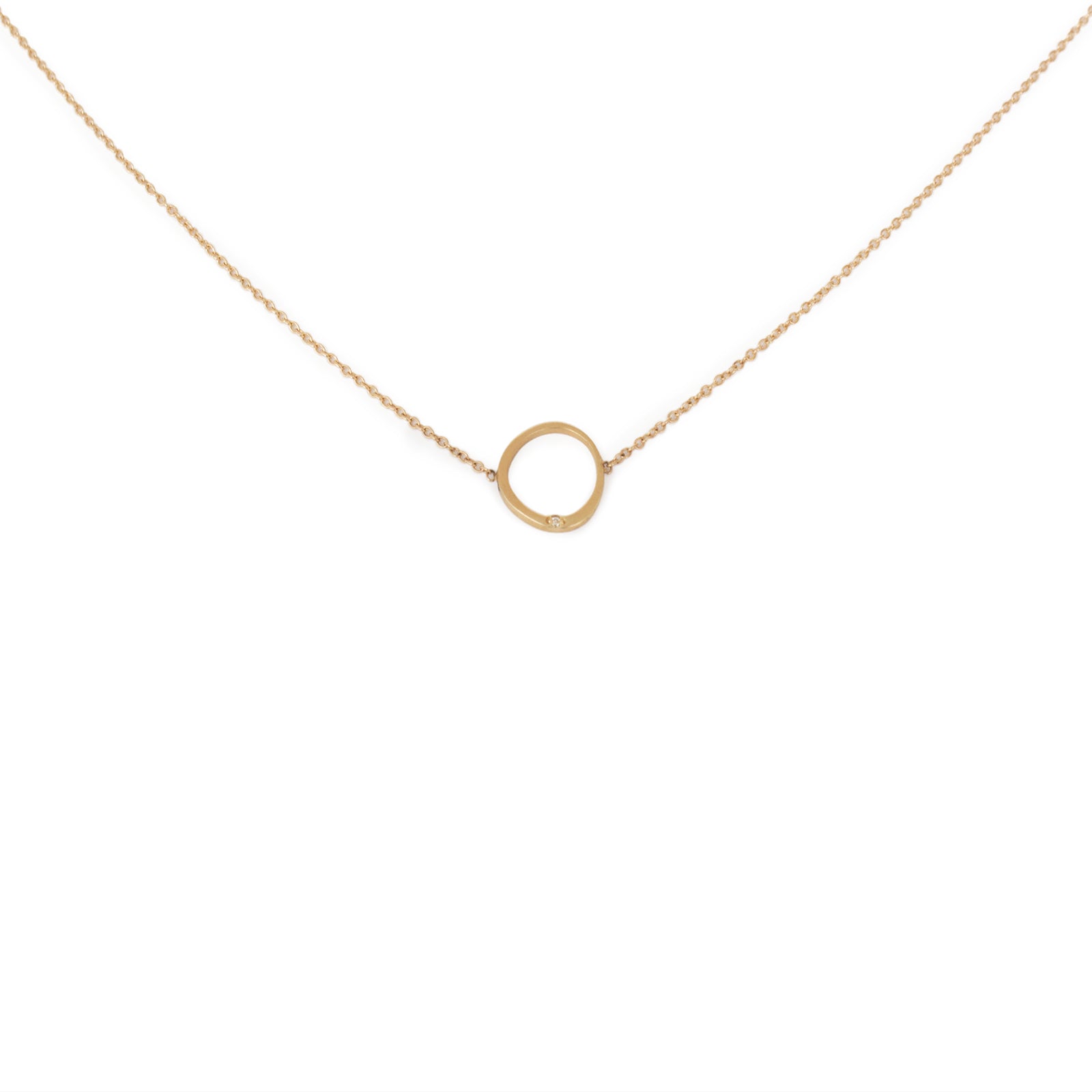 14k yellow gold with white diamond/14k yellow gold chain offset circle necklace
