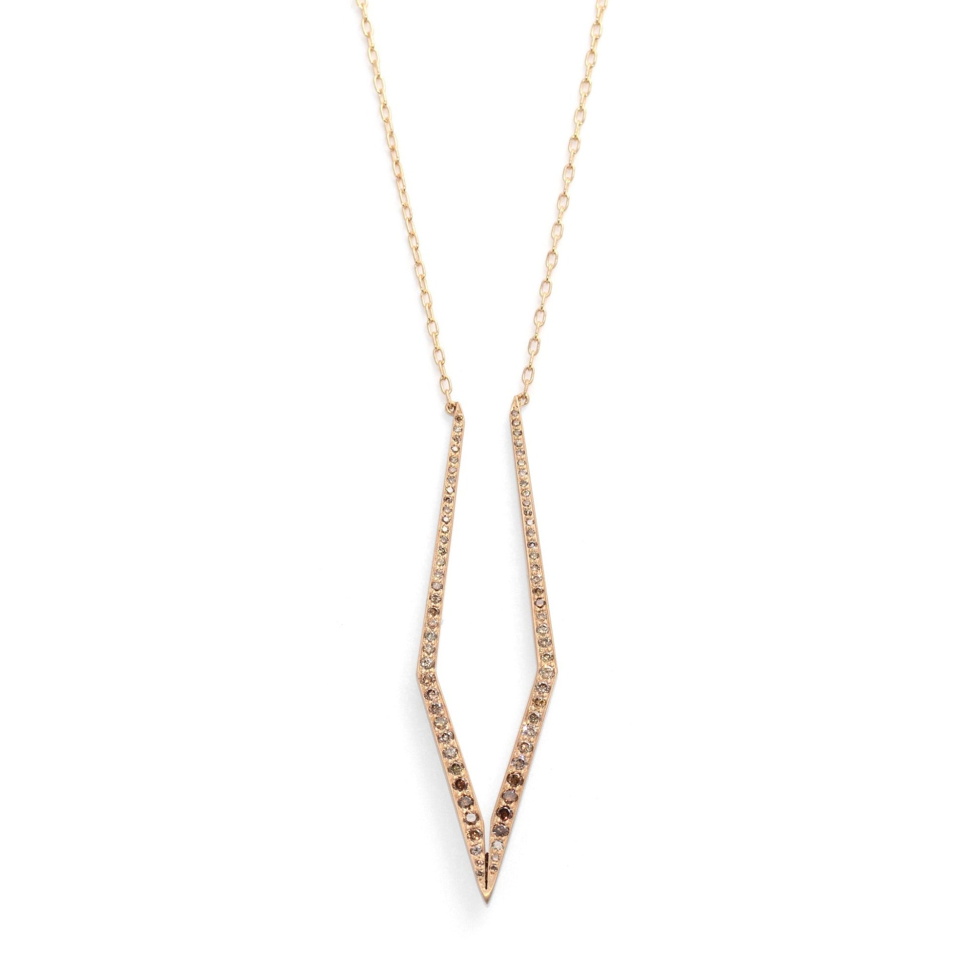 14k yellow gold/brown ombre pave diamonds diamond mirror trace necklace