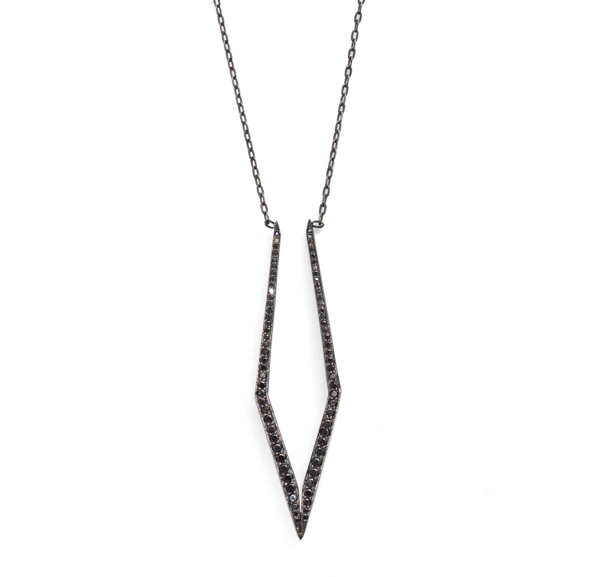 14k white gold plated in black rhodium/black pave diamonds diamond mirror trace necklace