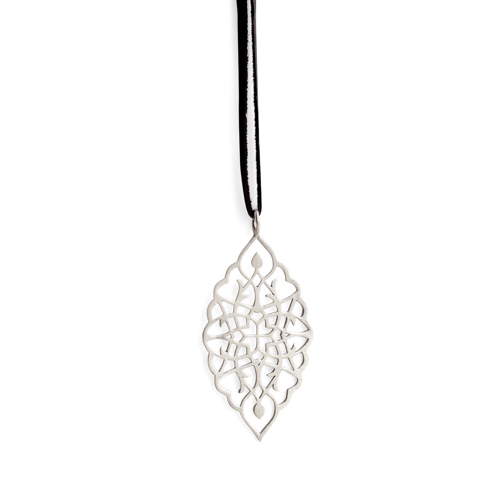 sterling silver / 42" leather cord with caps arabesque petal pendant