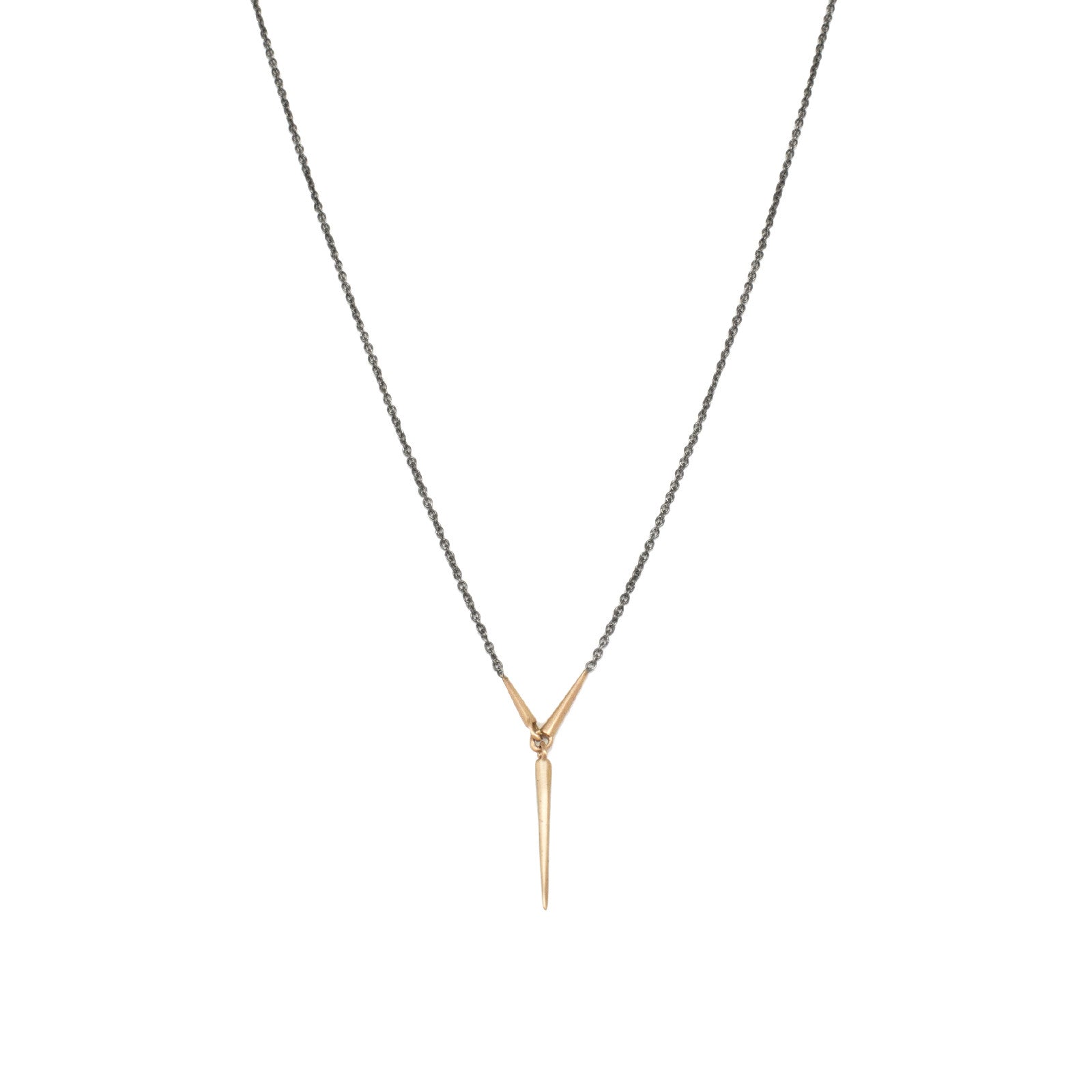 long / 18k rose gold/oxidized silver chain triad necklace