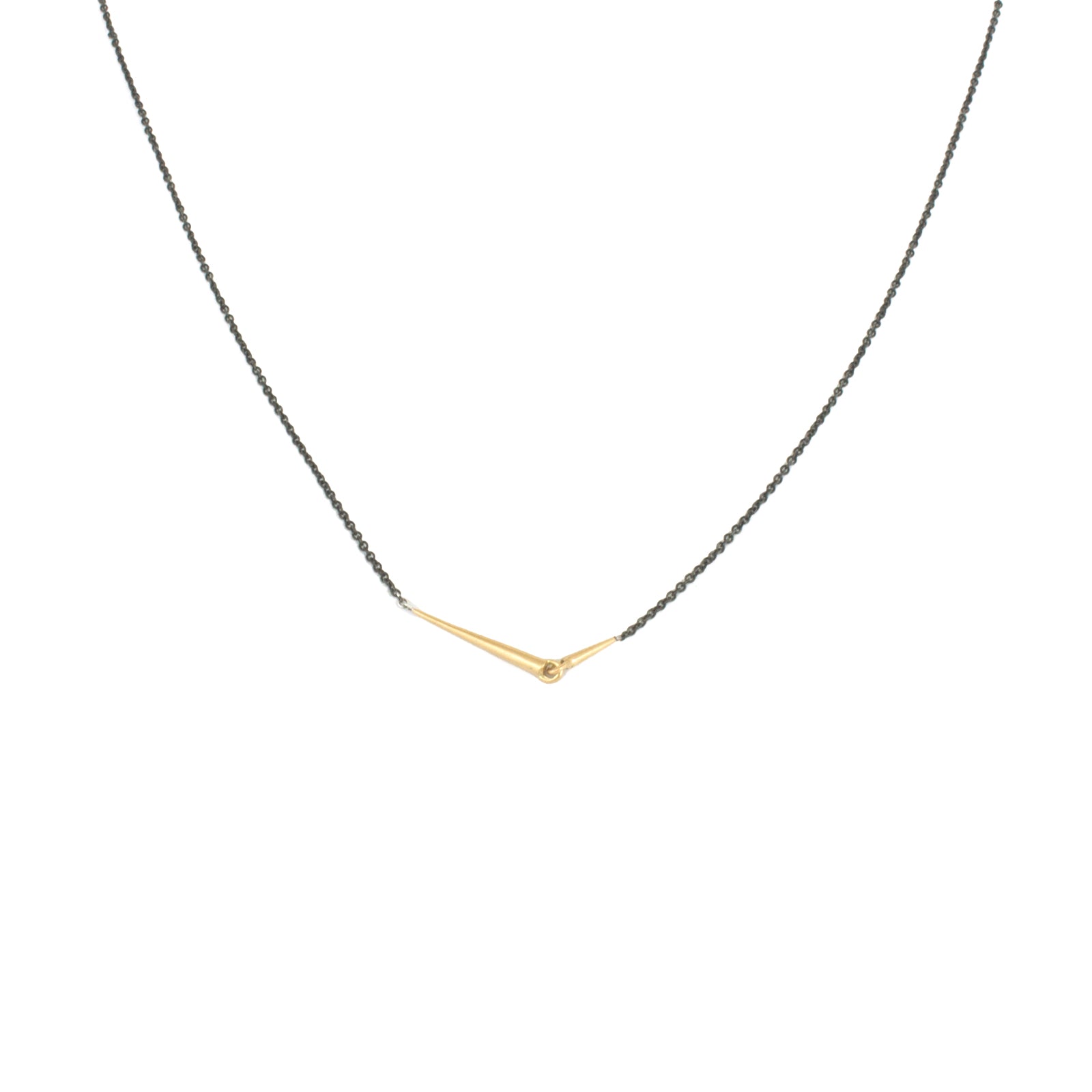 18k yellow gold with oxidized silver chain / medium mirror points necklace