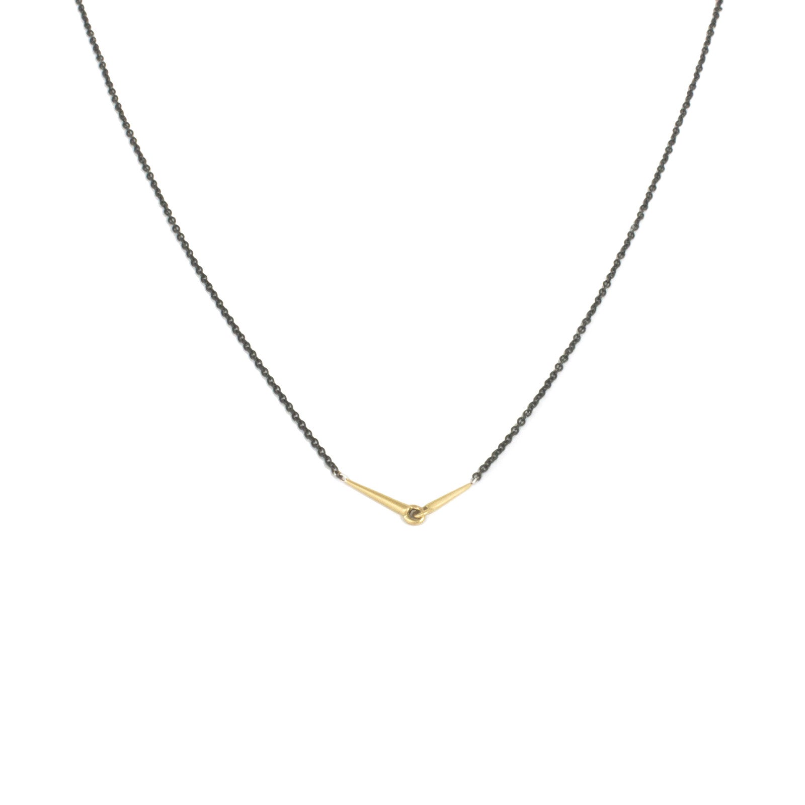 18k yellow gold with oxidized silver chain / small mirror points necklace