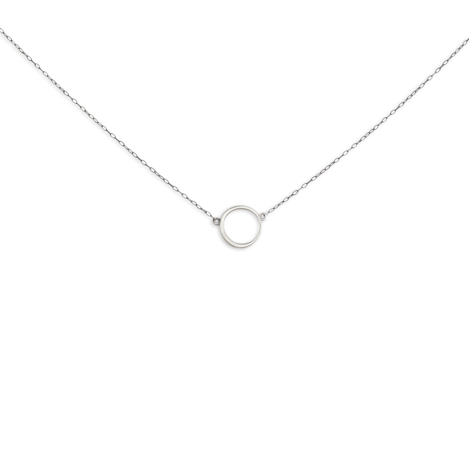 sterling silver/oxidized silver chain offset circle necklace