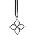 14k white gold plated in black rhodium with black pave diamonds arabesque star pendant