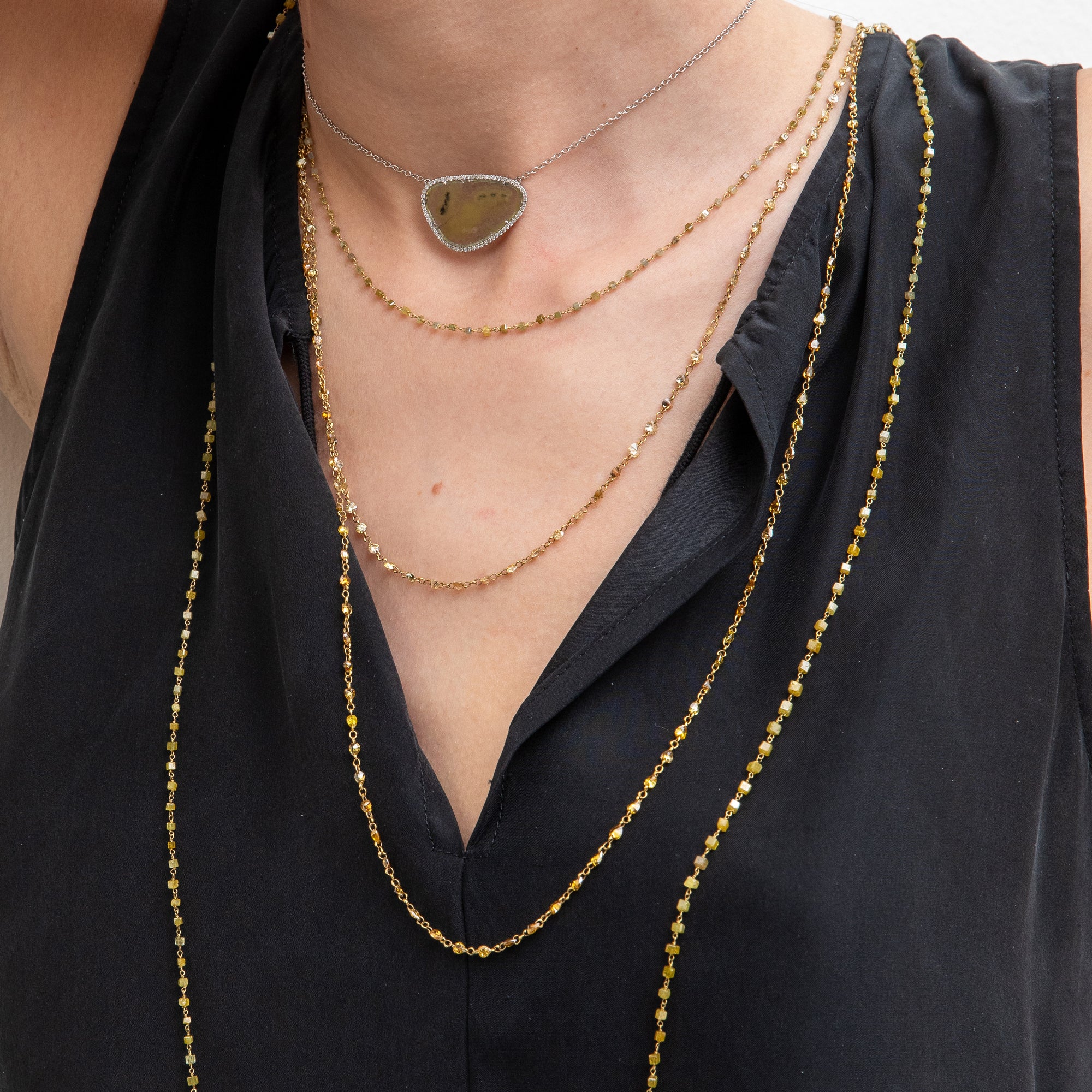 yellow diamond bead necklace