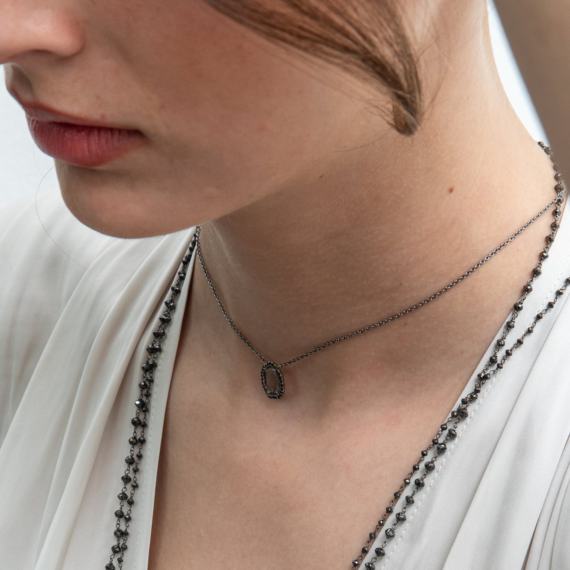 diamond slice pendant on model