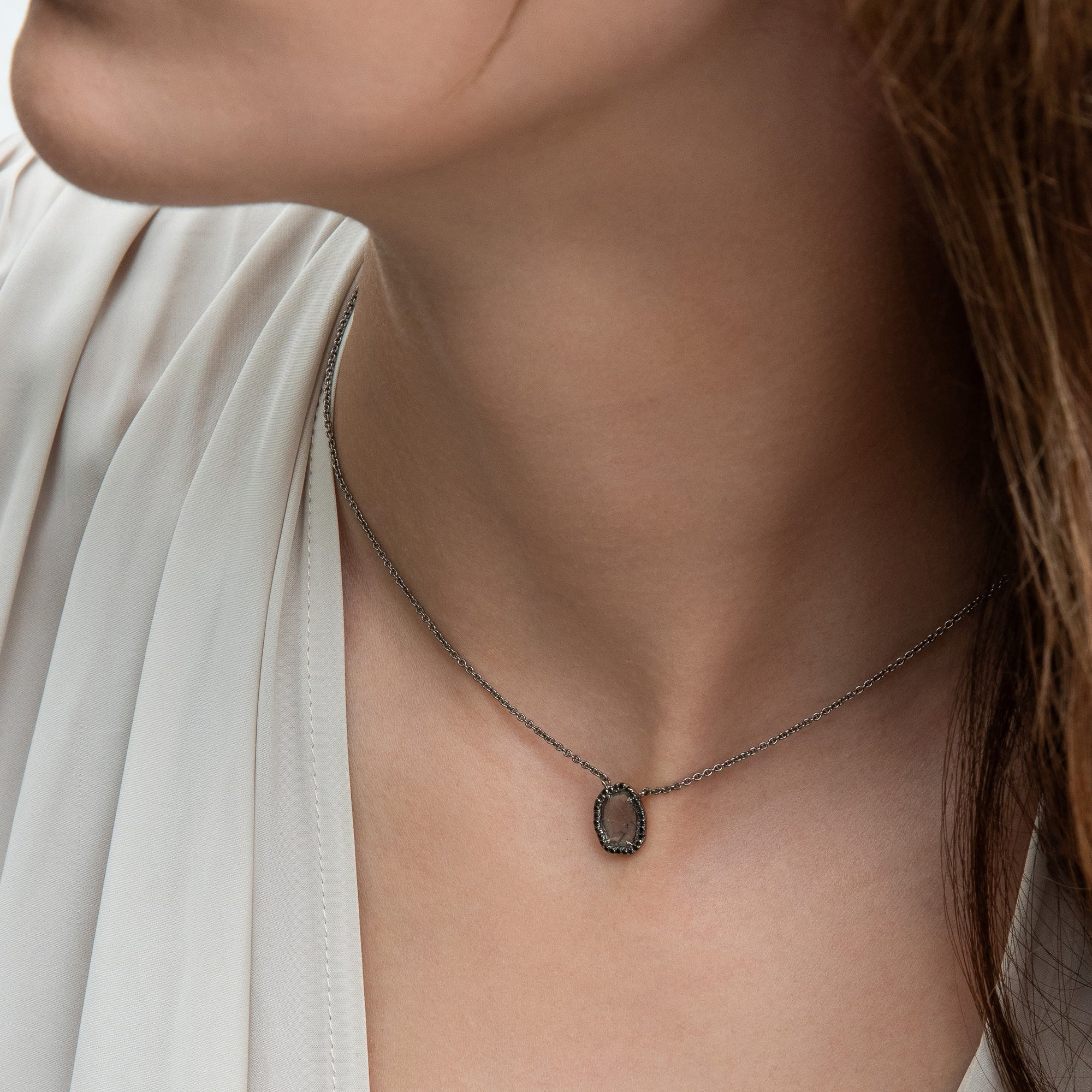 diamond slice pendant on model