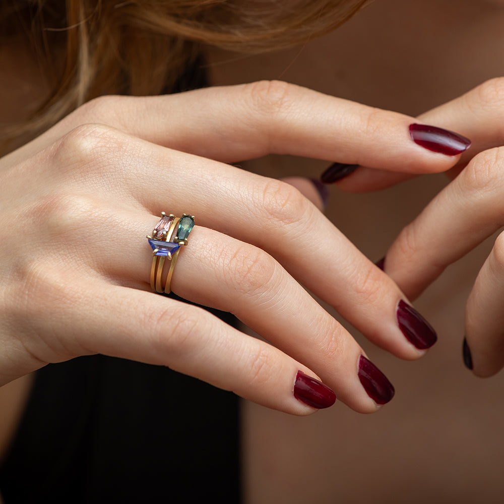 portrait-cut sapphire stacking rings