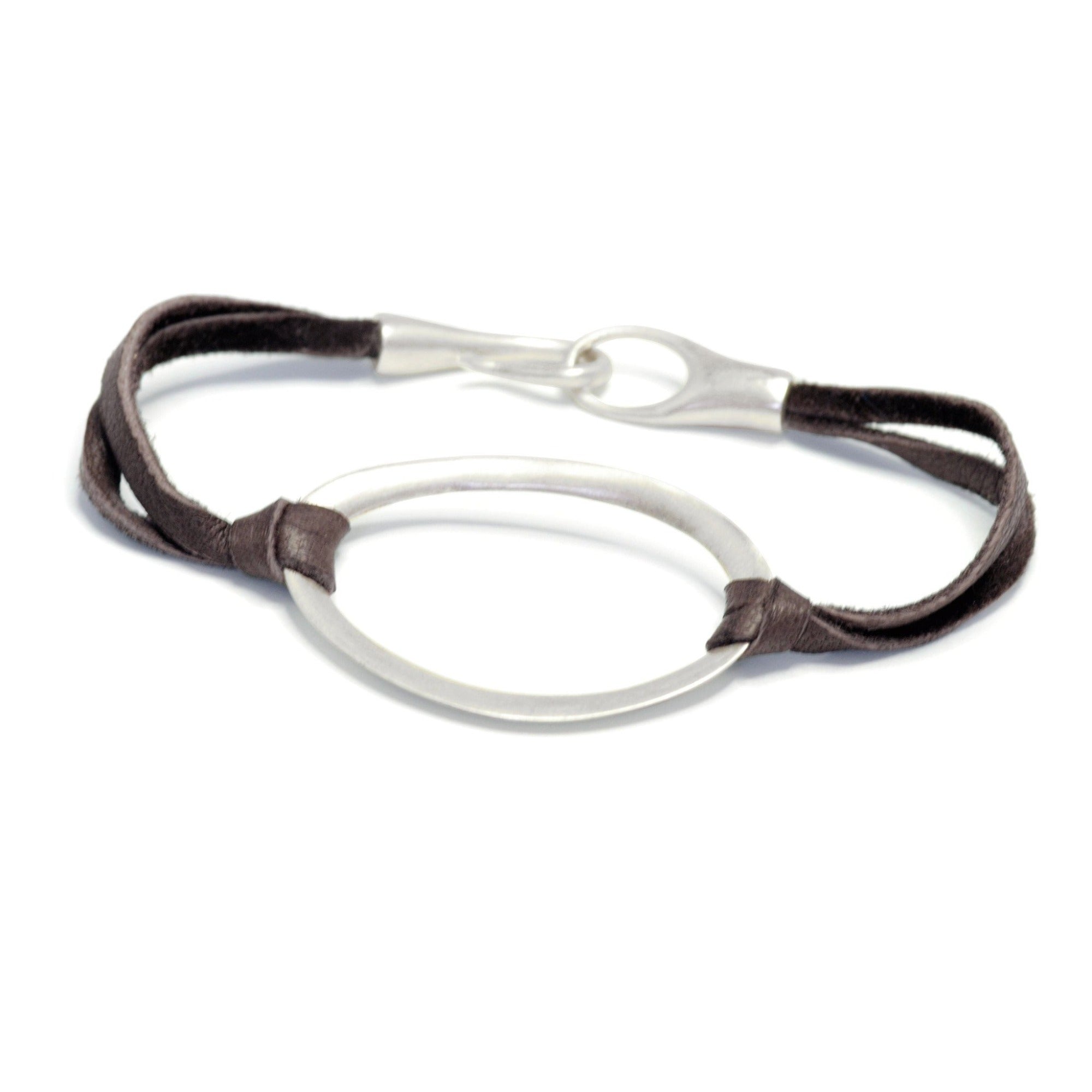 sterling silver on brown leather / S (6") oculus id bracelet