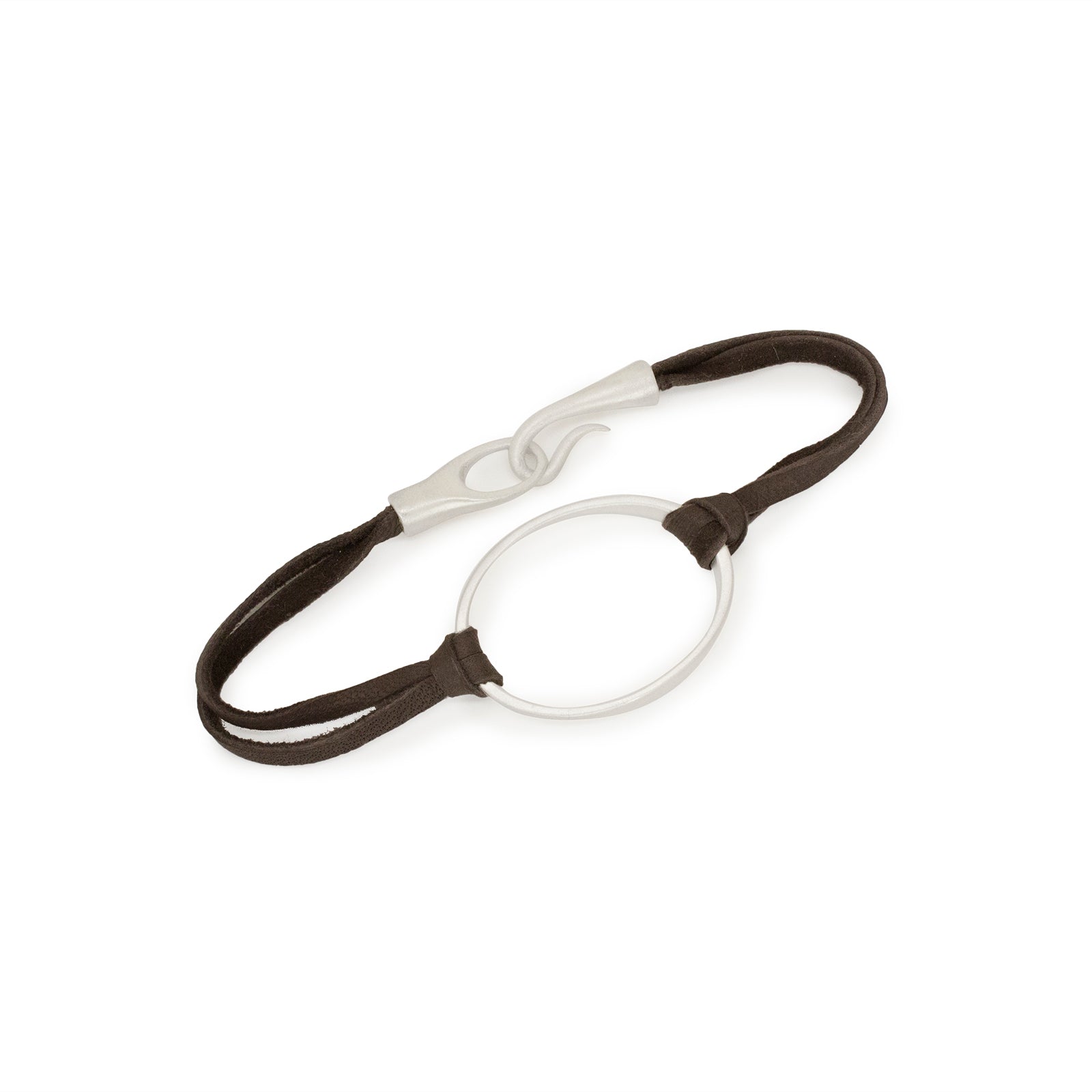 sterling silver with brown leather / S (6&quot;) torque id bracelet
