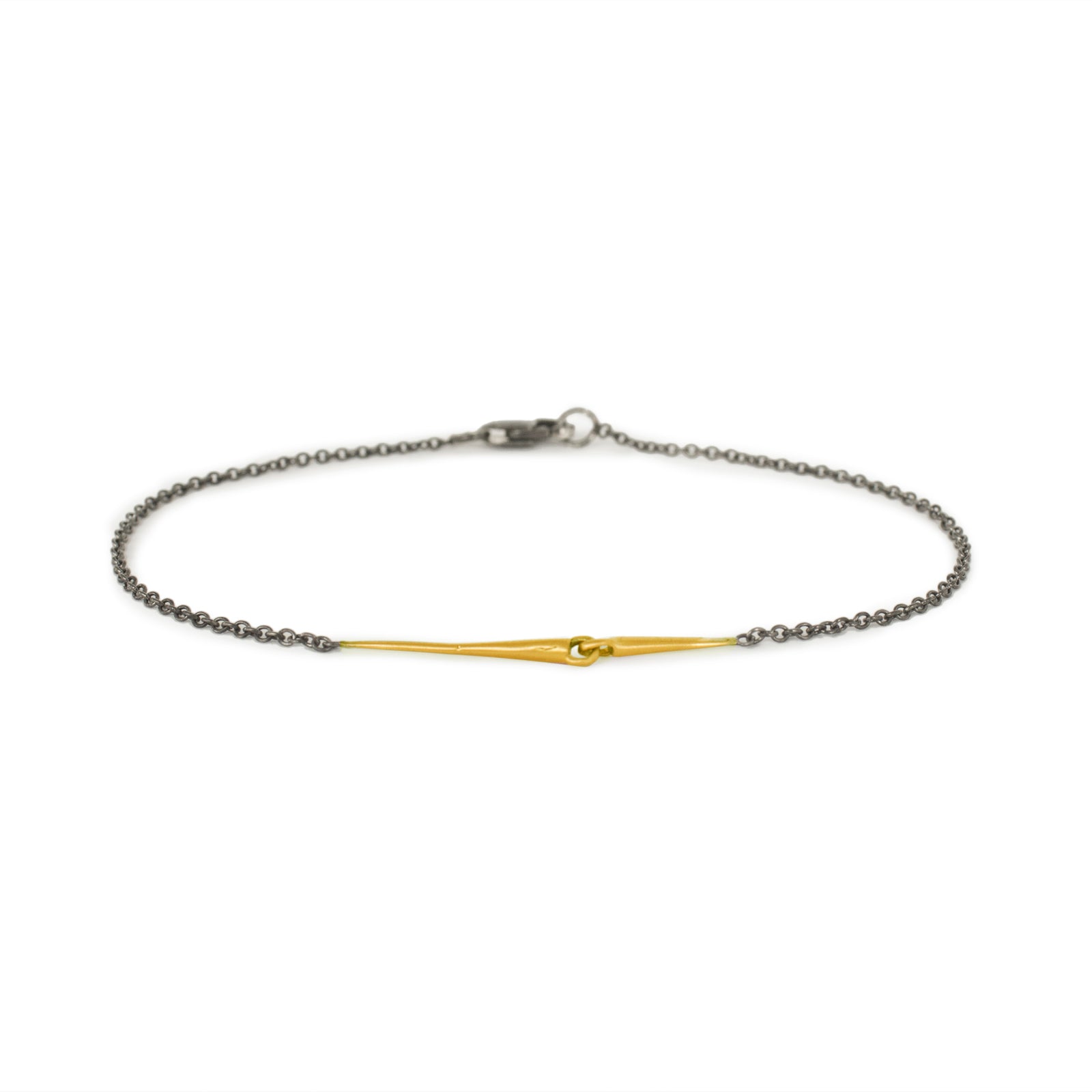 18k yellow gold/oxidized silver chain mirror points bracelet