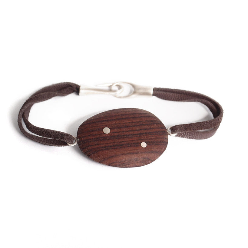 rosewood/sterling silver / S (6") wood totem inlay bracelet