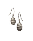 14k white gold plated in black rhodium with white pave diamonds pavé egg drop earrings