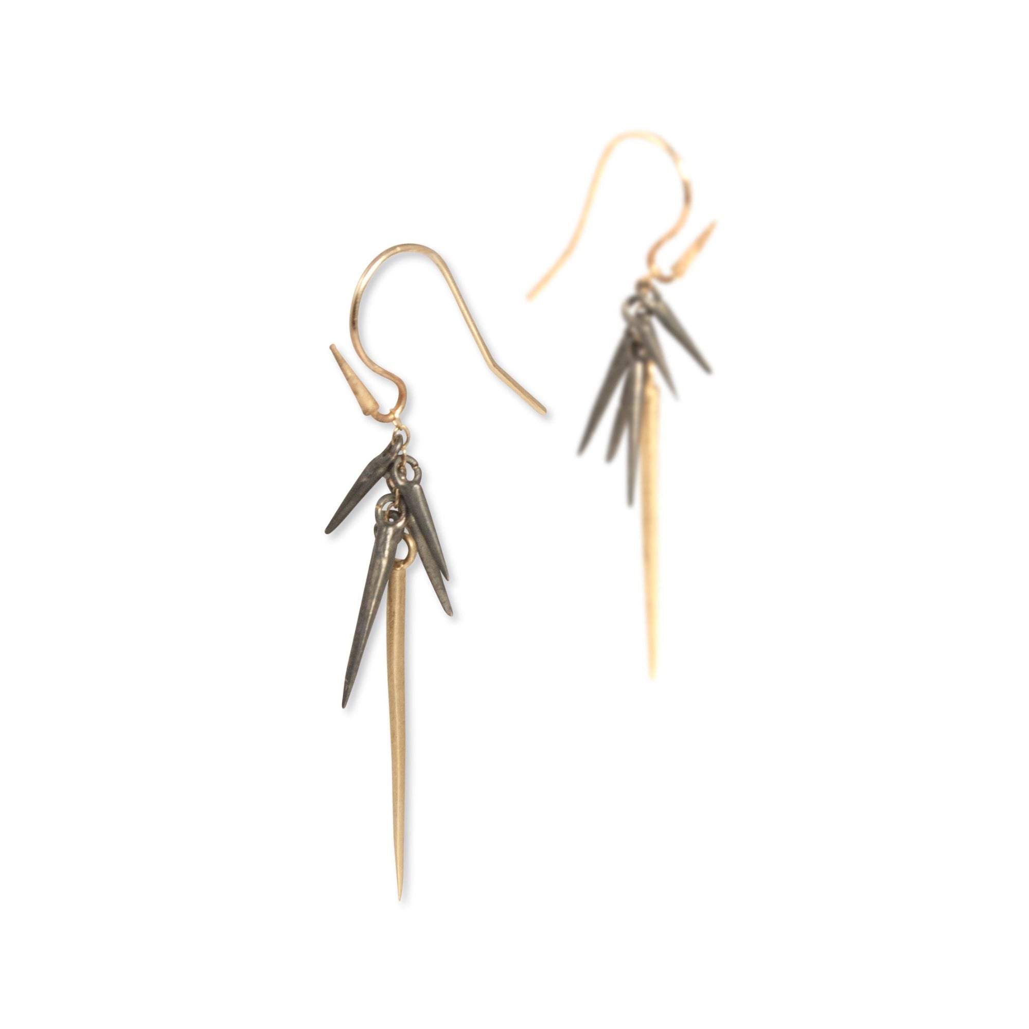 14k yellow gold/oxidized sterling silver - large small point cluster earrings