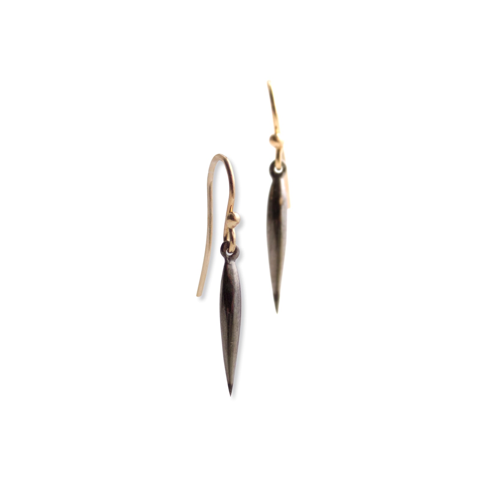 sterling silver plated in black rhodium with 14k yellow earwire - small swell dangle earrings