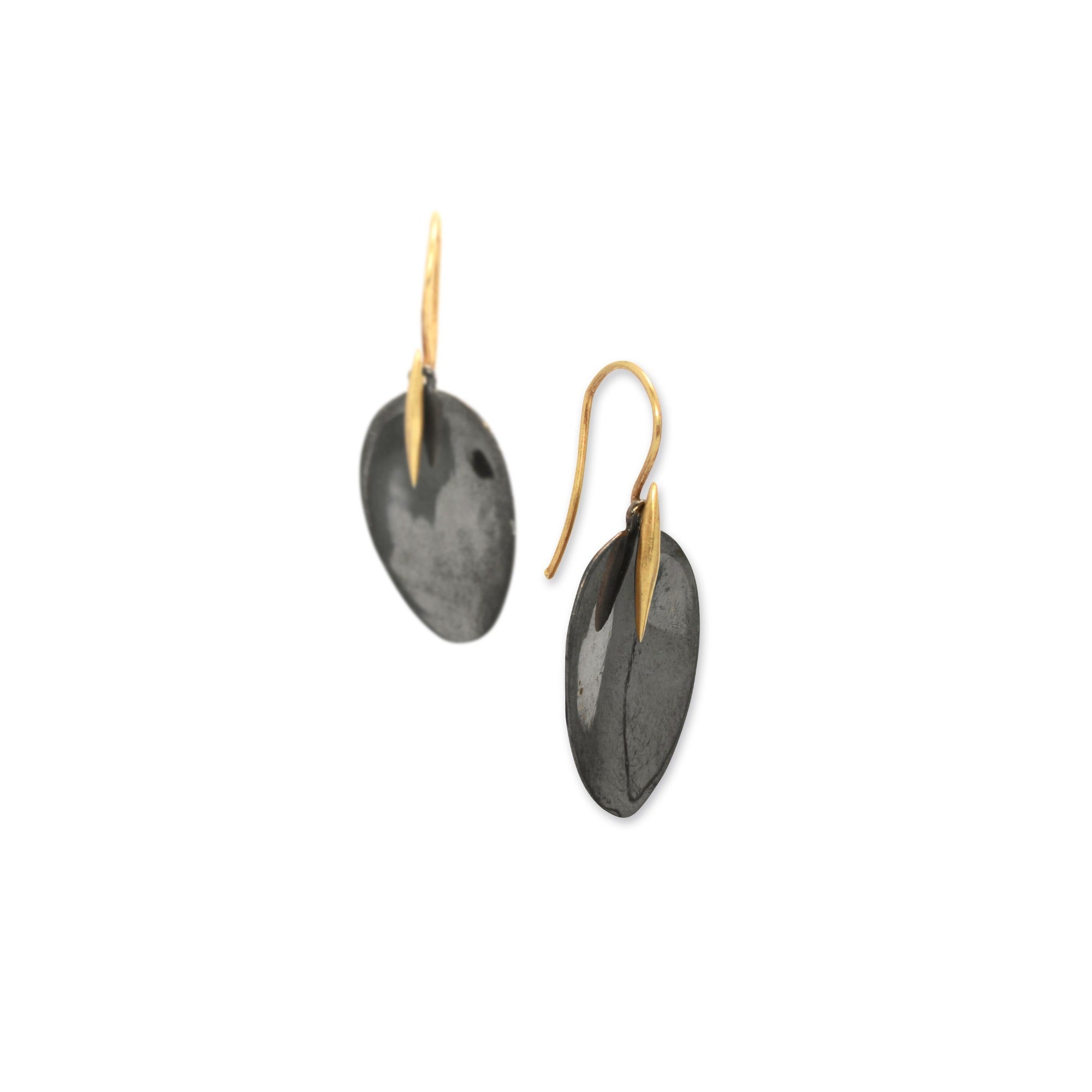 black rhodium with 14k yellow gold point / small petal and point earrings
