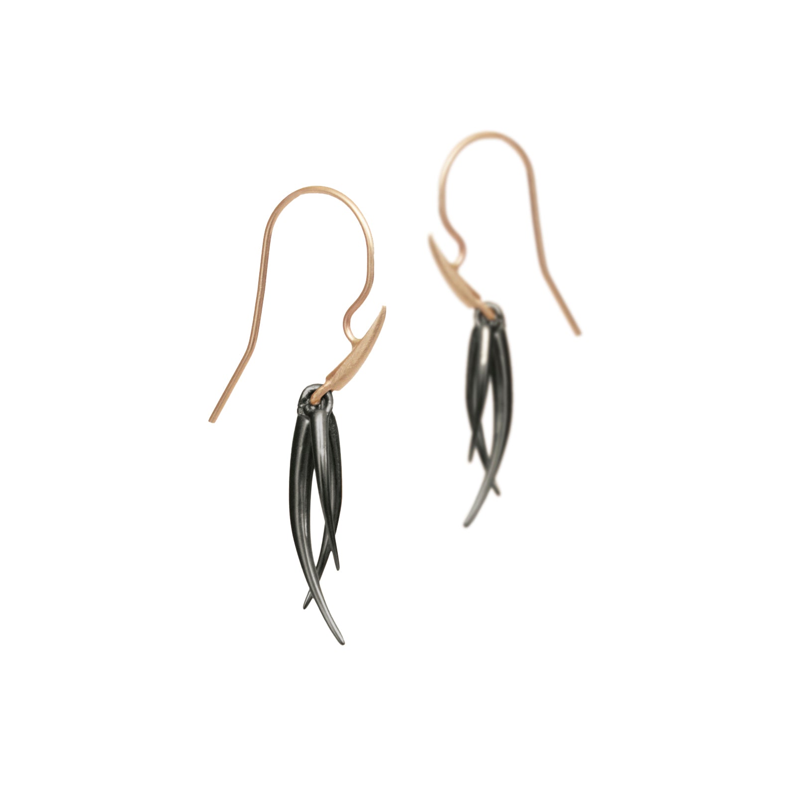 small / sterling silver plated in black rhodium/14k yellow gold ankole tassle earrings