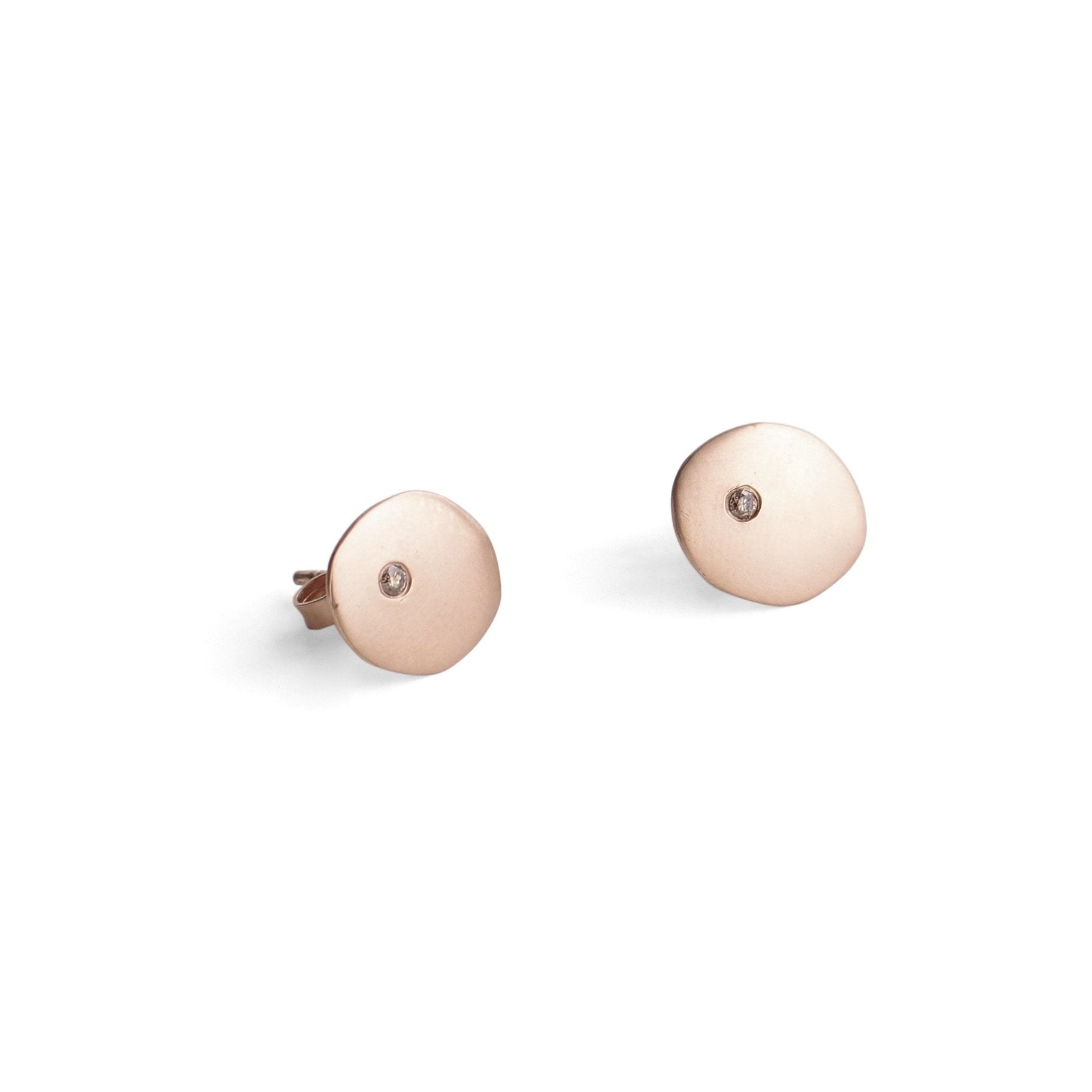 14k rose gold with brown diamonds small disc studs