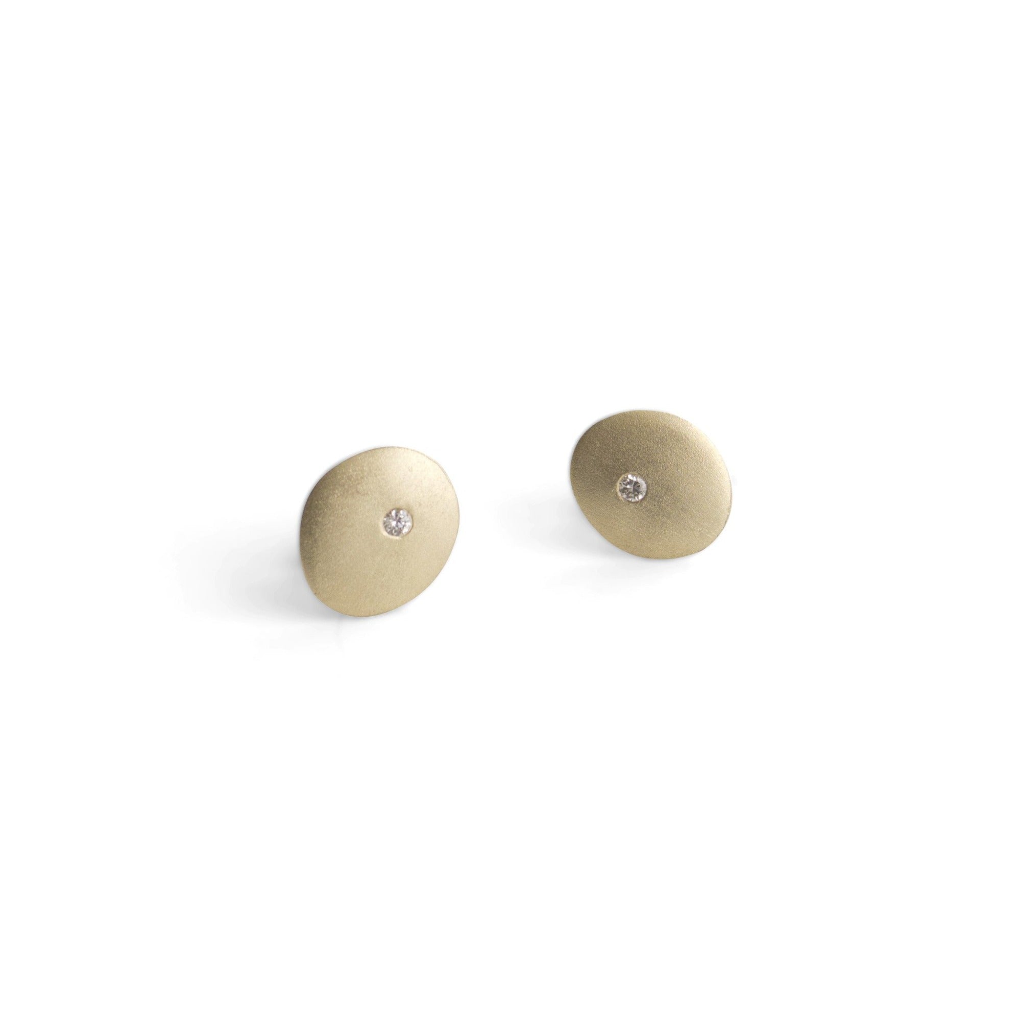 14k yellow gold with white diamonds small disc studs