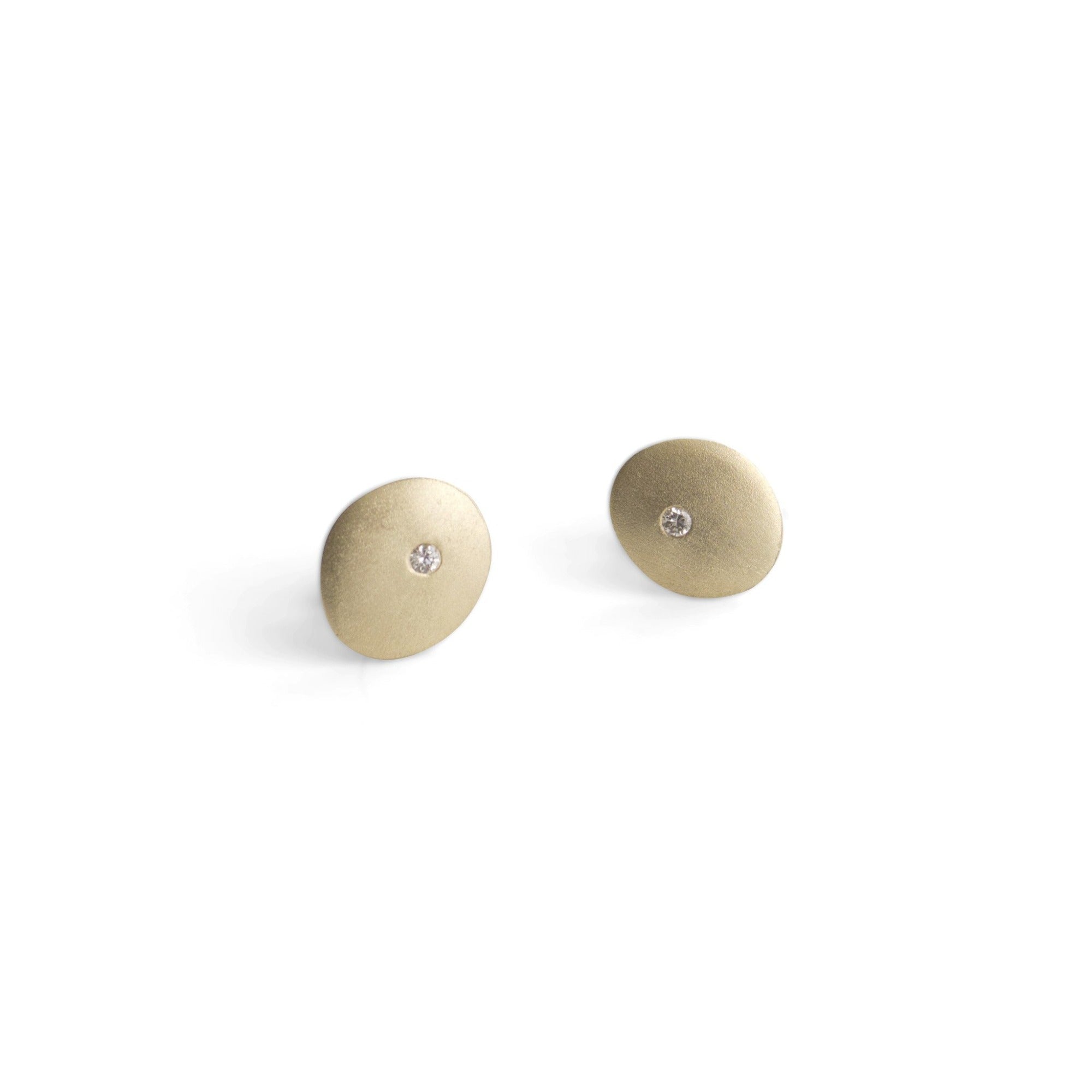 14k yellow gold with white diamonds small disc studs