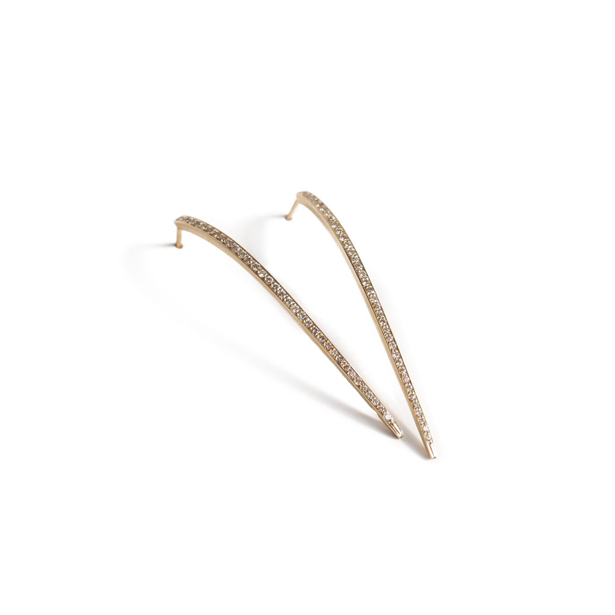 14k yellow gold with brown pave diamonds curved stake studs