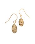 14k yellow gold with brown pave diamonds pavé egg drop earrings