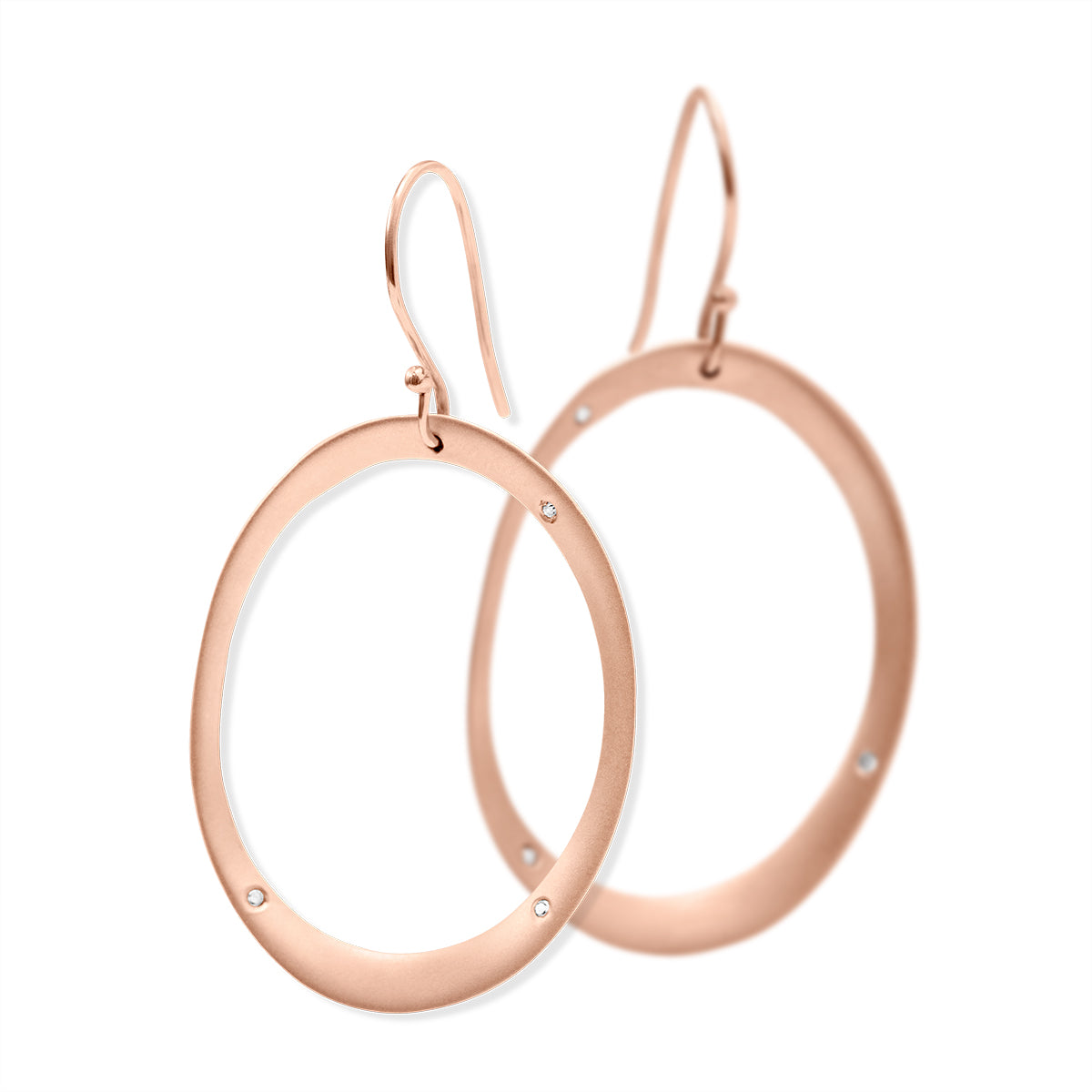 14k rose gold with brown diamonds large rounded oculus earrings
