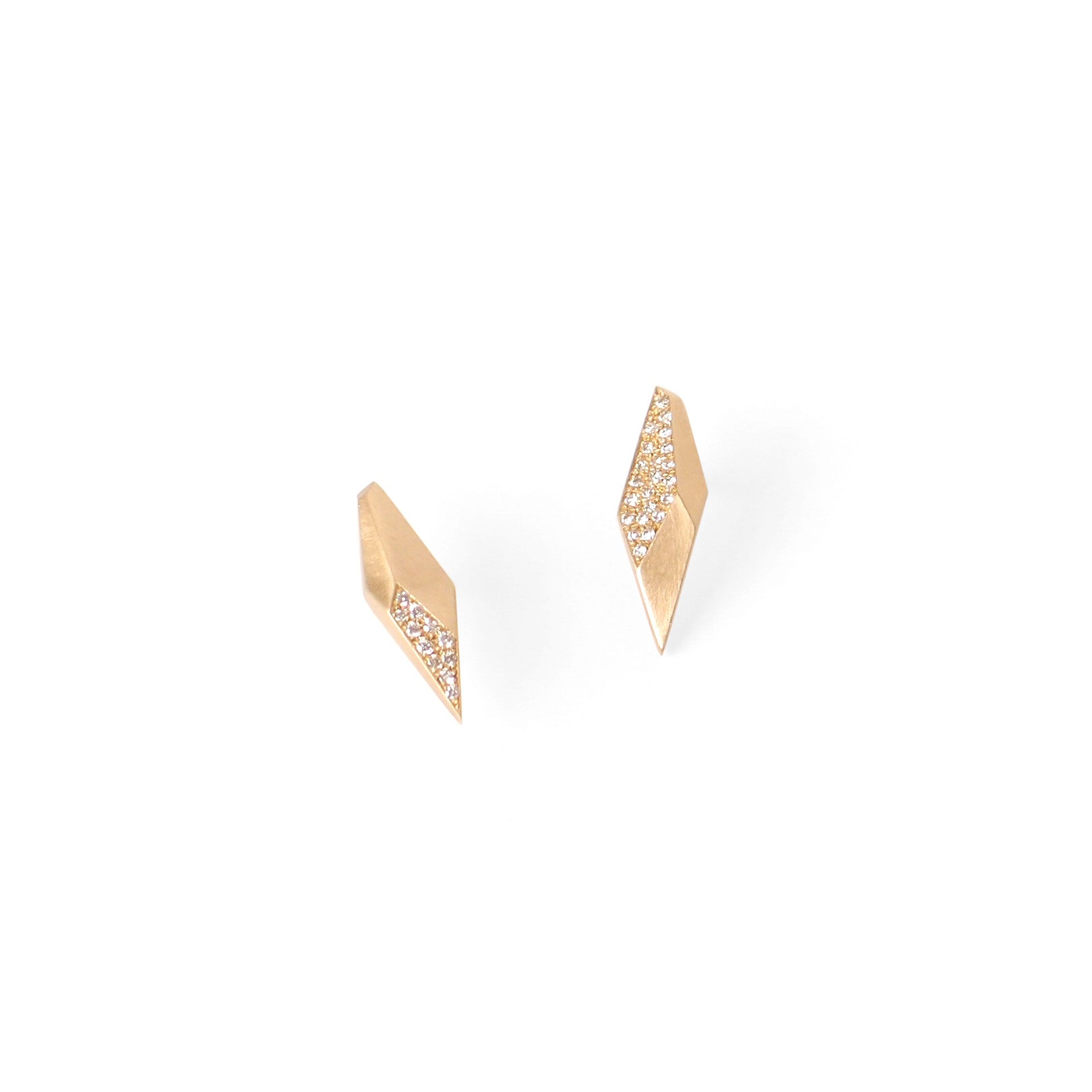 14k yellow gold with white pave diamonds small shard studs