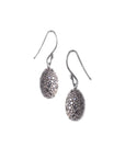 14k white gold plated in black rhodium with black pave diamonds pavé egg drop earrings