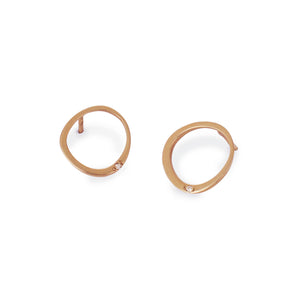 14k rose gold/white diamonds offset circle studs