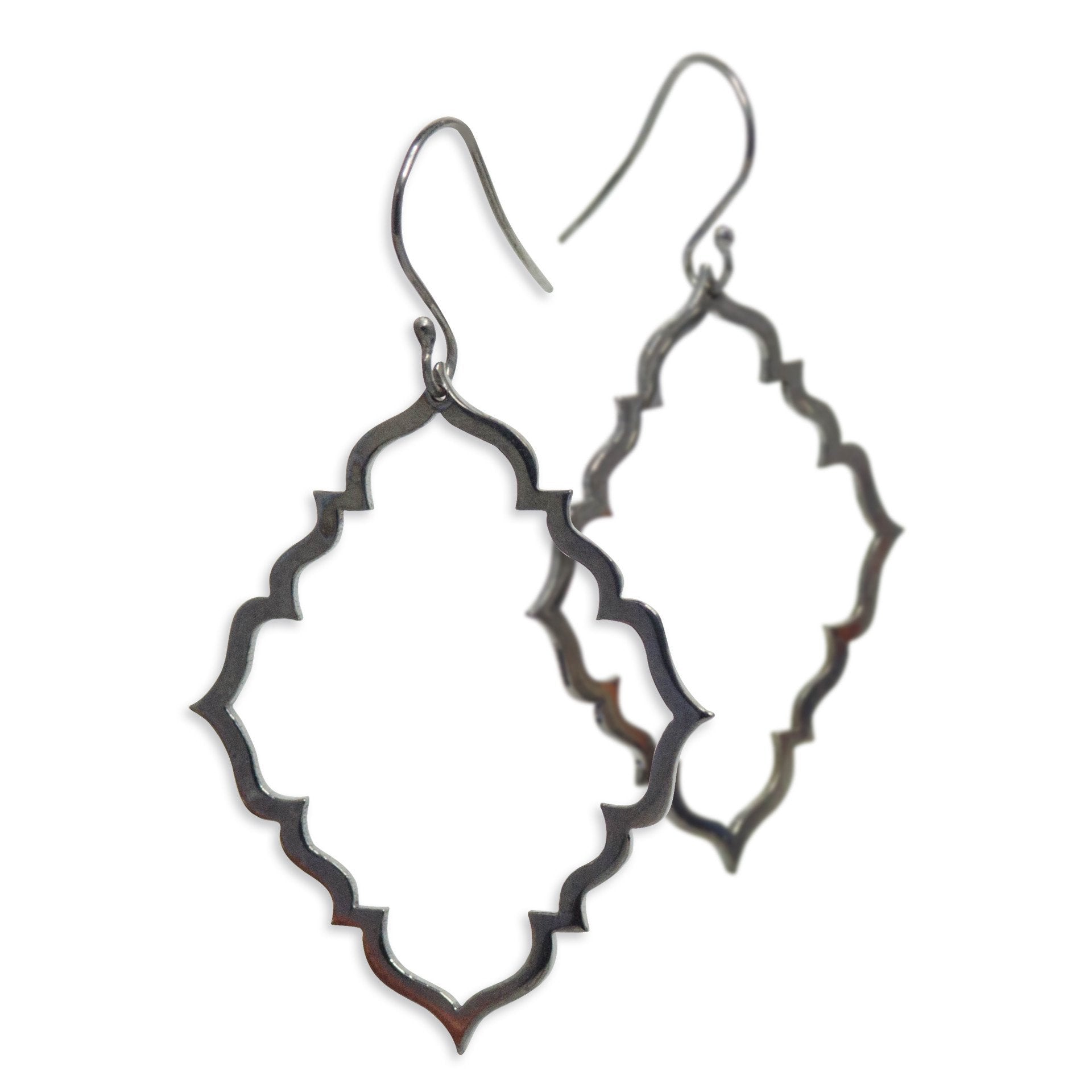 sterling silver plated in black rhodium portail dangle earrings