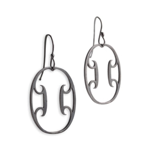 sterling silver plated in black rhodium oval arabesque earrings